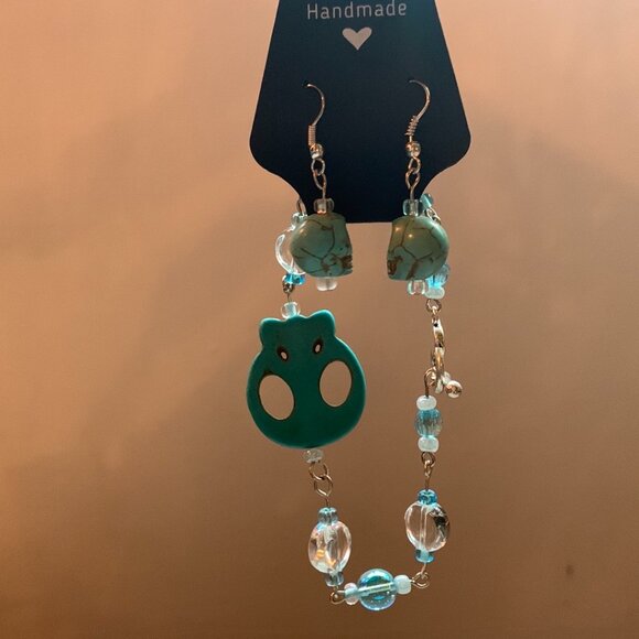 💀✨ Handmade Turquoise Skull Bracelet & Earrings Set ✨💀 - Picture 9 of 10